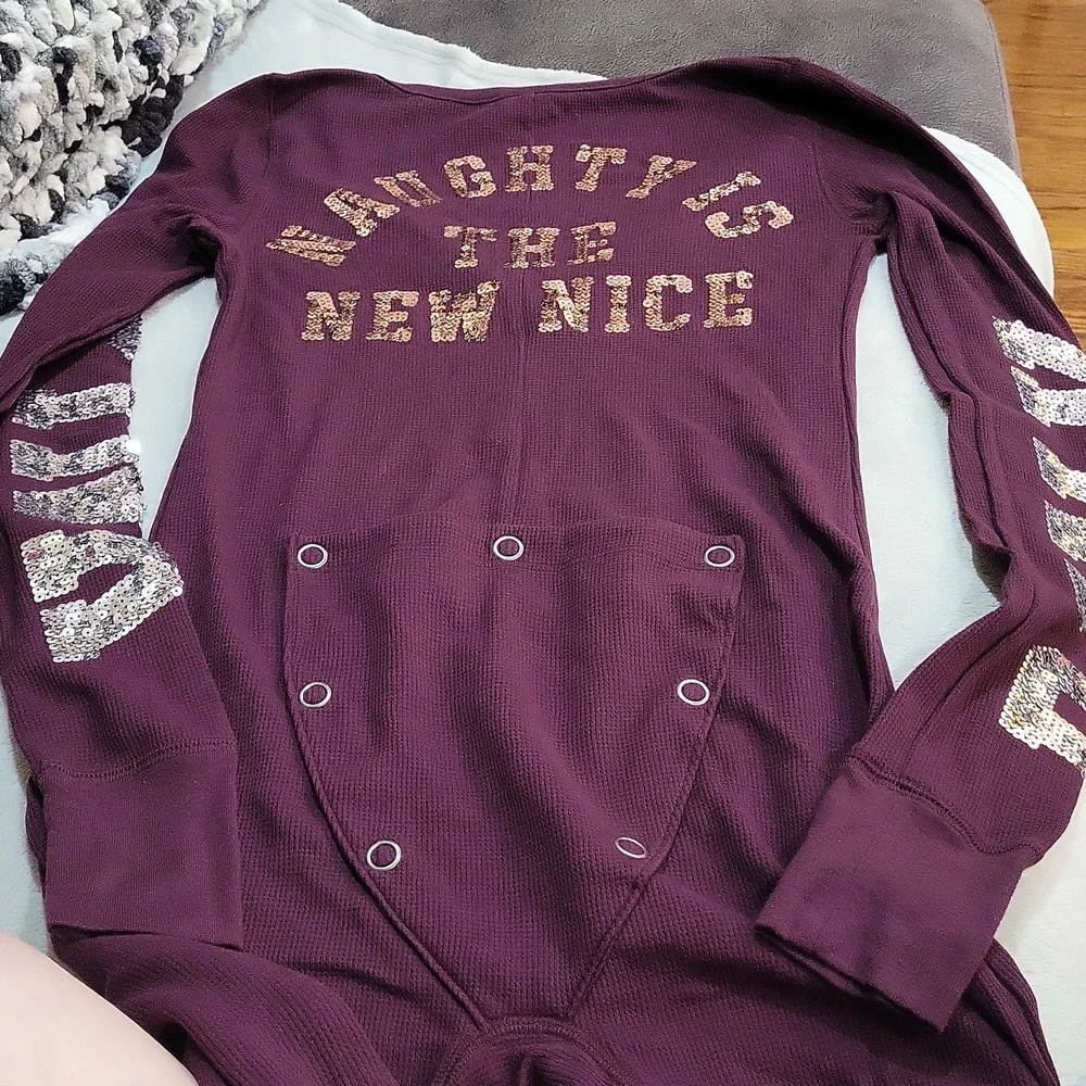 PINK Victoria's Secret Burgundy Pajama Onesie - Picture 12 of 14